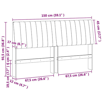 Polstret sengegavl Sort 150 cm Massiv fyrretræ