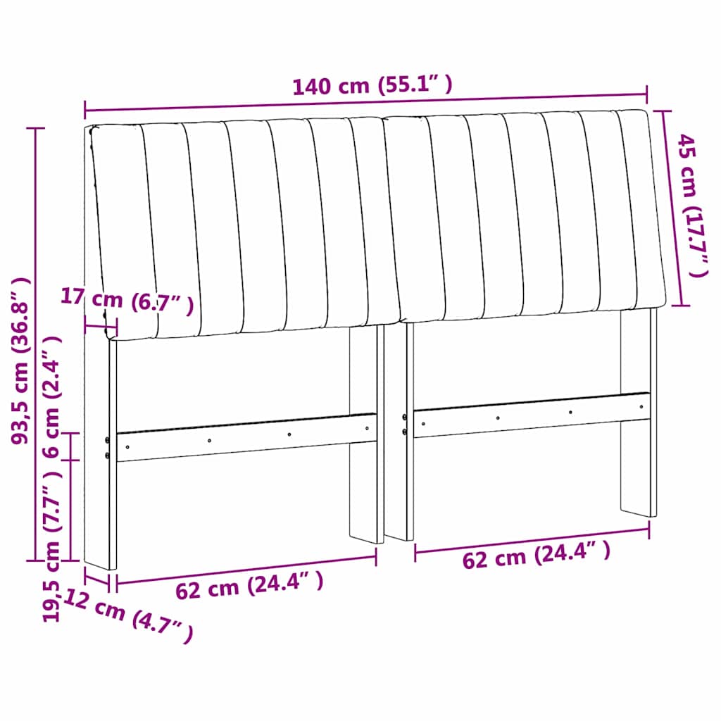 Polstret sengegavl Lysegrå 140 cm Massiv fyrretræ