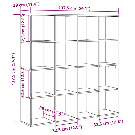 Bogskab 16 niveauer 137,5 x 29 x 137,5 cm Konstrueret træ
