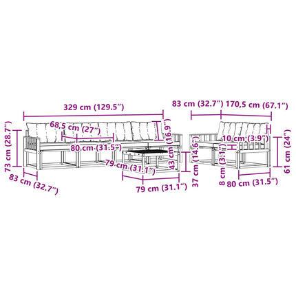Udendørs sofagruppe 7 pcs Hvid og lysegrå 79 x 79 x 37 cm