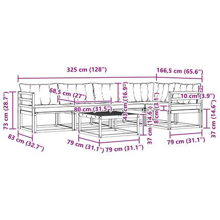 Udendørs sofagruppe 6 pcs Hvid og sort 79 x 79 x 37 cm
