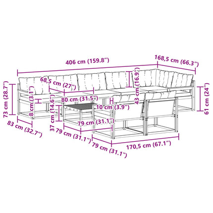 Udendørs sofagruppe 9 pcs Hvid og cremefarvet 79 x 79 x 37 cm