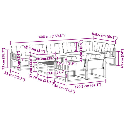 Udendørs sofagruppe 9 pcs Hvid og cremefarvet 79 x 79 x 37 cm