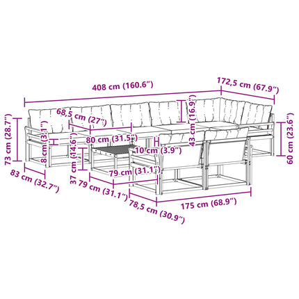 Udendørs sofagruppe 9 pcs Hvid og lysegrå 79 x 79 x 37 cm