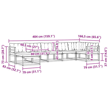 Udendørs sofagruppe 7 pcs Hvid og lysegrå 404 x 166,5 x 73 cm