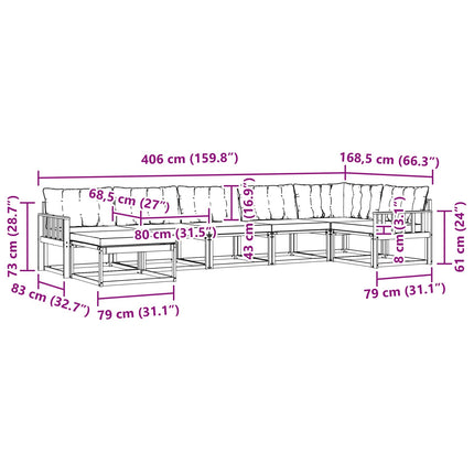 Udendørs sofagruppe 7 pcs Hvid og lysegrå 406 x 168,5 x 73 cm