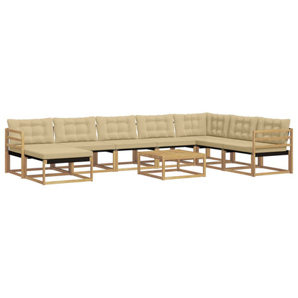 Udendørs sofagruppe 9 pcs Hvid og Beige Massivt Akacietræ