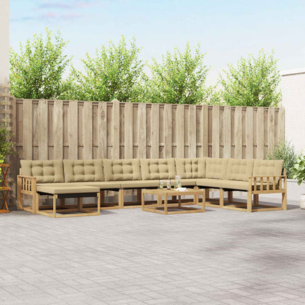Udendørs sofagruppe 9 pcs Hvid og Beige Massivt Akacietræ