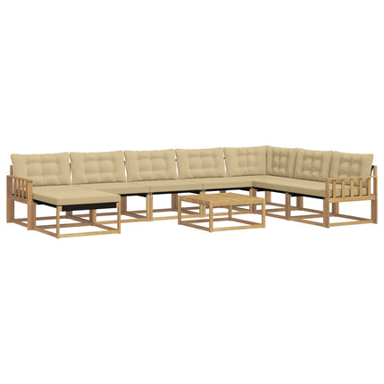 Udendørs sofagruppe 9 pcs Hvid og Beige Massivt Akacietræ
