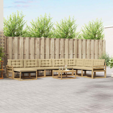 Udendørs sofagruppe 9 pcs Hvid og Beige Massivt Akacietræ