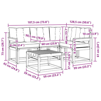 Udendørs sofagruppe med pude 5 pcs Hvid og Beige