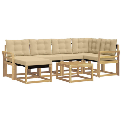 Udendørs sofagruppe med pude 7 pcs Hvid og Beige