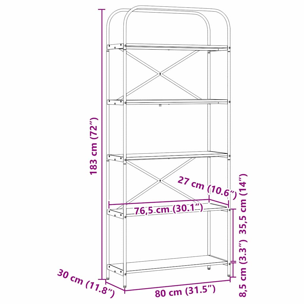 Bogreol Sonoma eg 80 x 30 x 183 cm Konstrueret træ