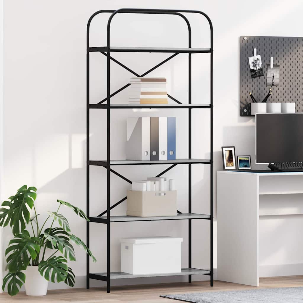 vidaXL Bogreol 5 niveauer 80 x 30 x 183 cm Konstrueret træ Grå Sonoma