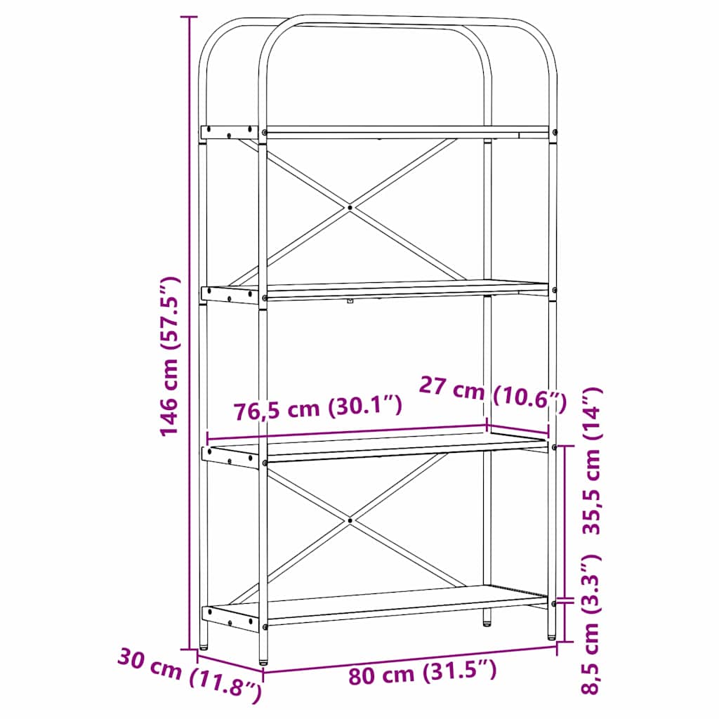 Bogreol Røget eg 80 x 30 x 146 cm Konstrueret træ
