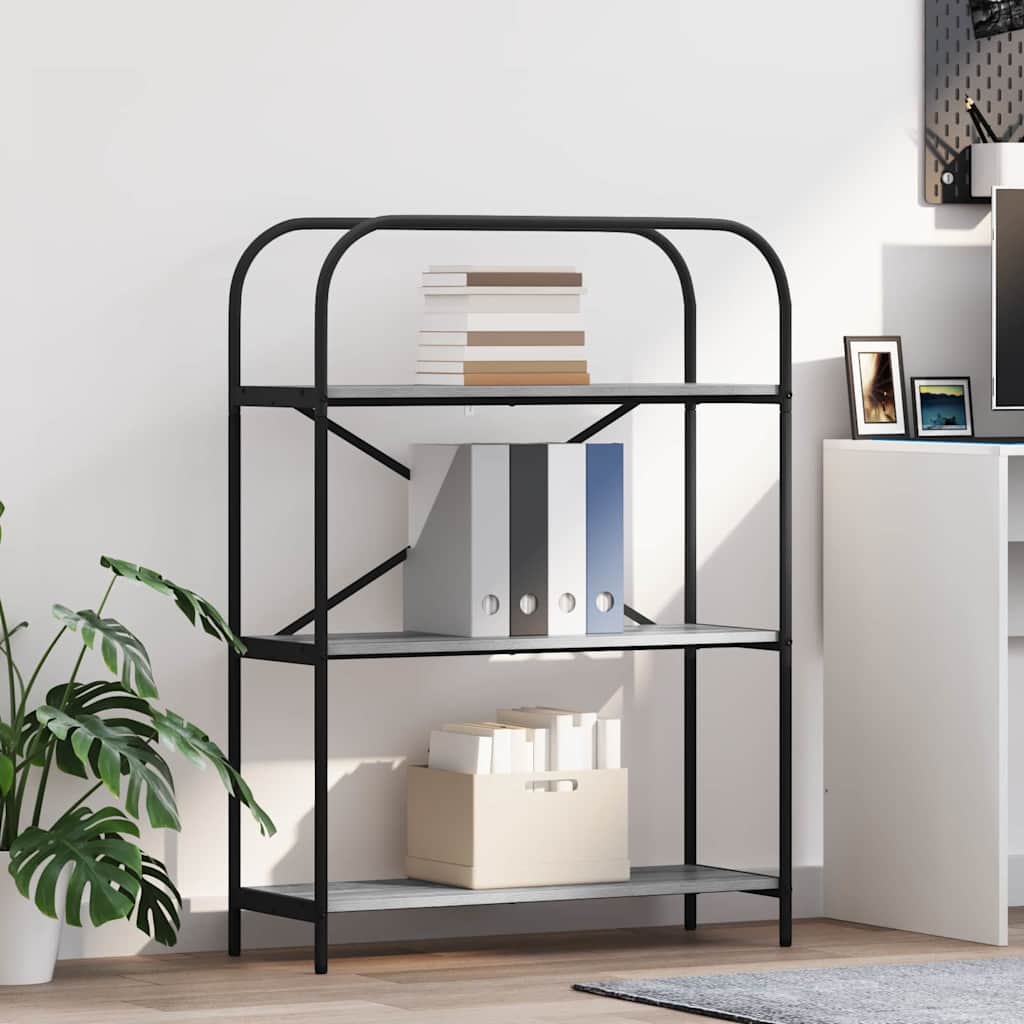 vidaXL Bogreol 3 niveauer 80 x 30 x 109 cm Konstrueret træ Grå Sonoma