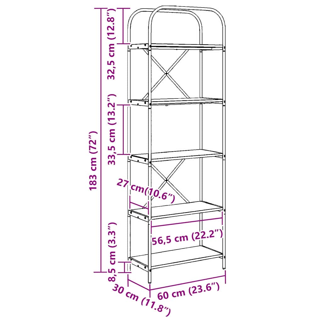 Bogreol Sonoma eg 60 x 30 x 183 cm Konstrueret træ