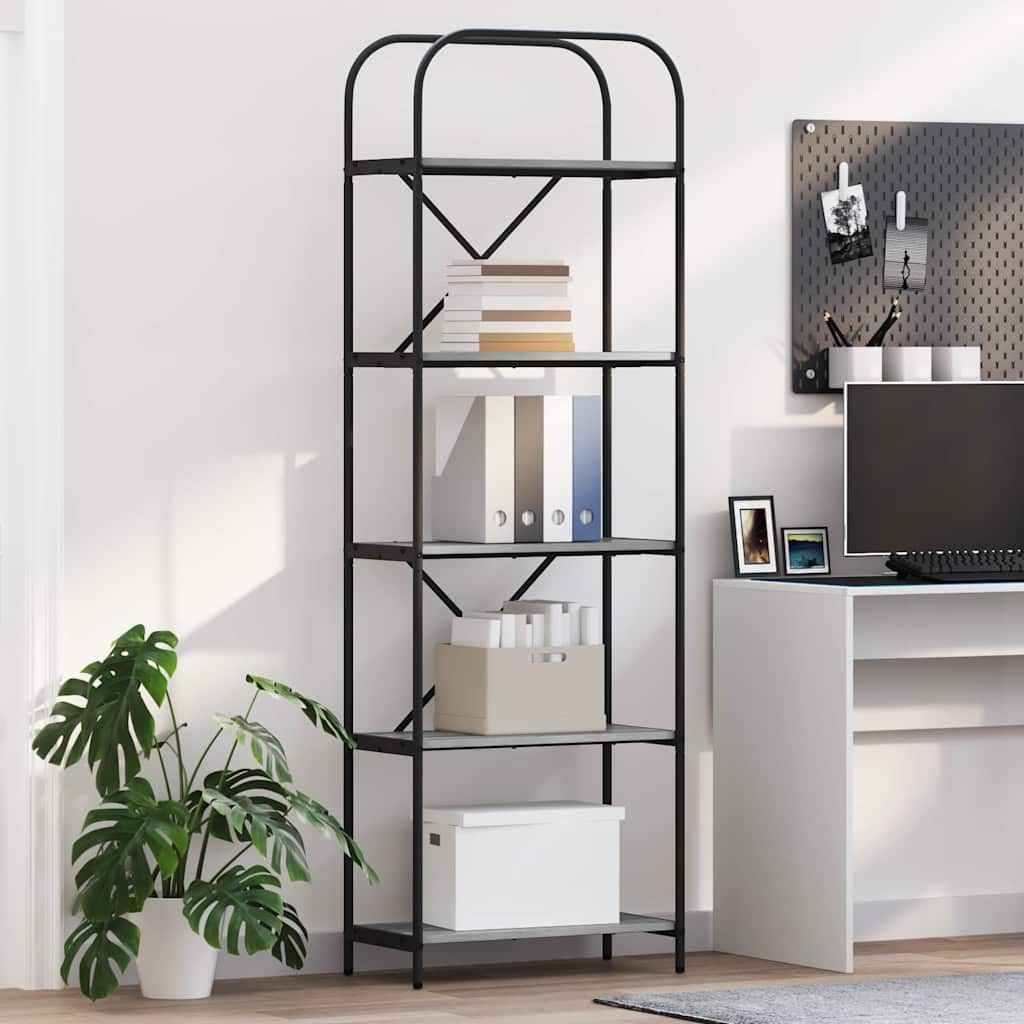 vidaXL Bogreol 5 niveauer 60 x 30 x 183 cm Konstrueret træ Grå Sonoma