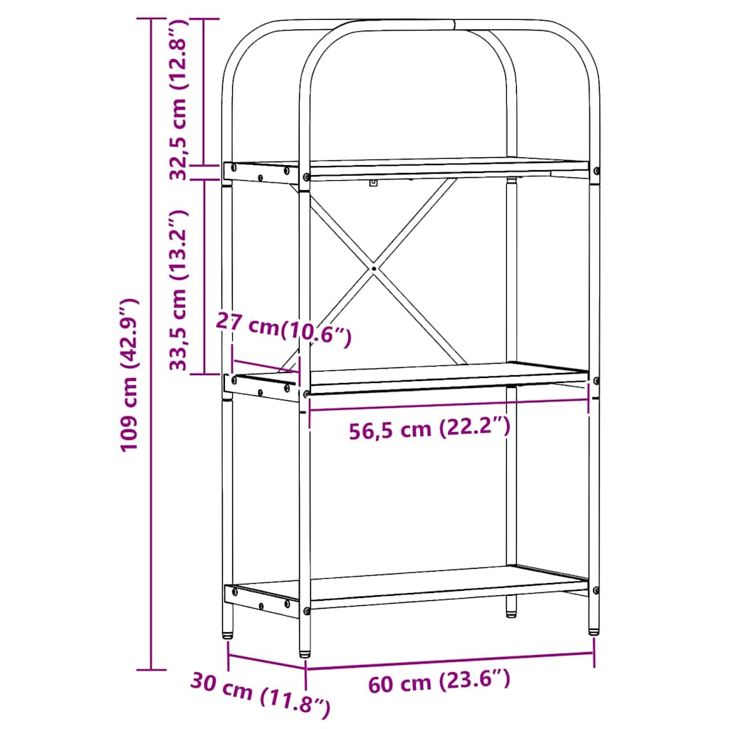 Bogreol Sort eg 60 x 30 x 109 cm Konstrueret træ