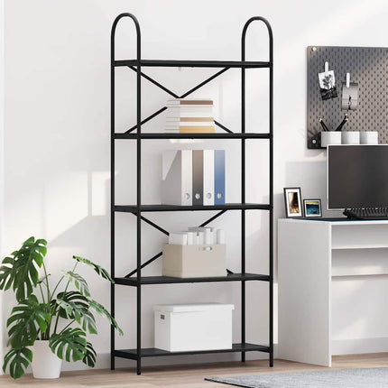 Bogreol 5 niveauer 80 x 30 x 183 cm Konstrueret træ Sort eg