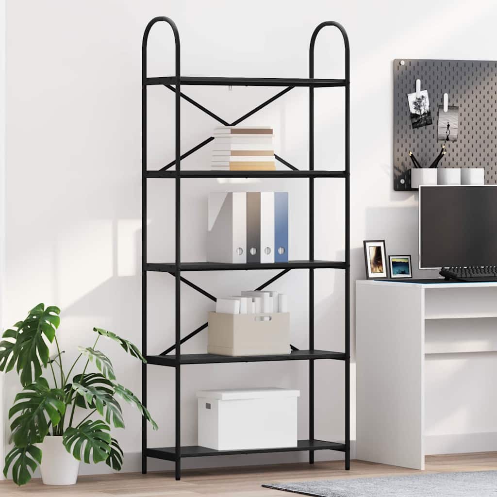 Bogreol i sort eg - reolsystem 80 × 30 × 183 cm, konstrueret træ og stål