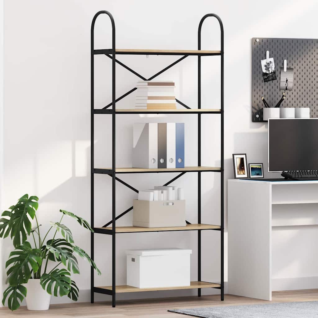 Bogreol i sonoma eg 80 × 30 × 183 cm - konstrueret træ med sort stålramme