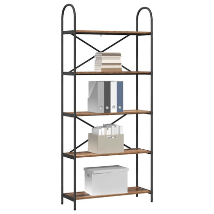Bogreol 5 niveauer 80 x 30 x 183 cm Konstrueret træ Gammelt træ