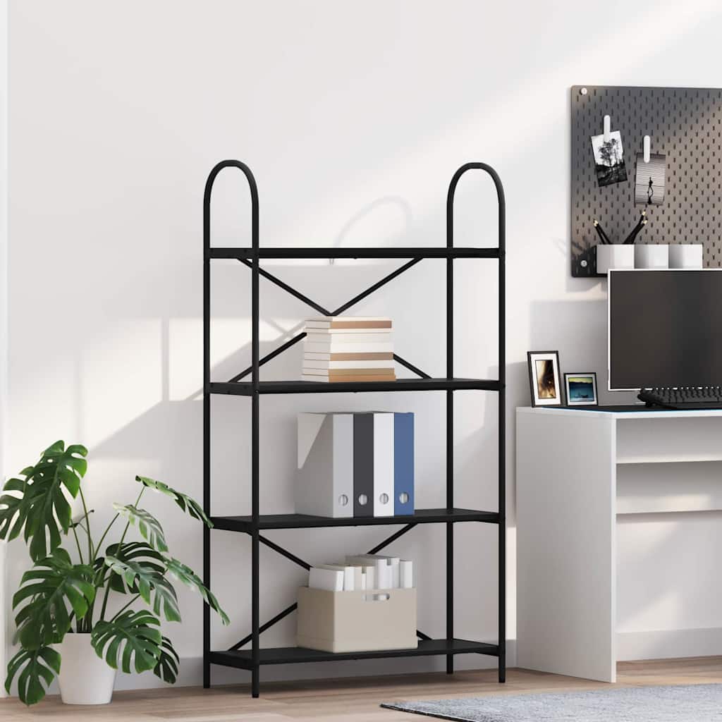 Bogreol i sort eg - 80 × 30 × 146 cm, konstrueret træ med stålramme