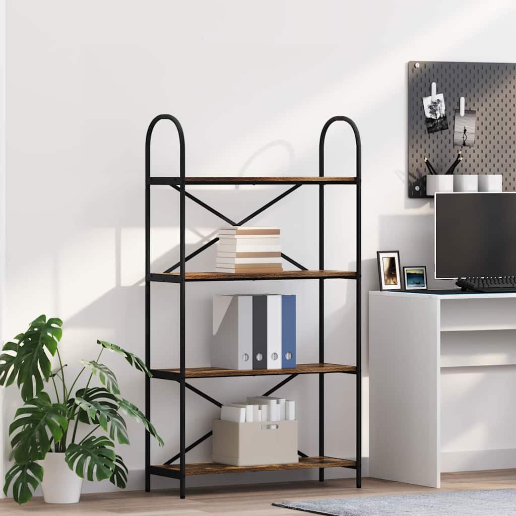 Bogreol i røget eg 80 × 30 × 146 cm - konstrueret træ og sort stål