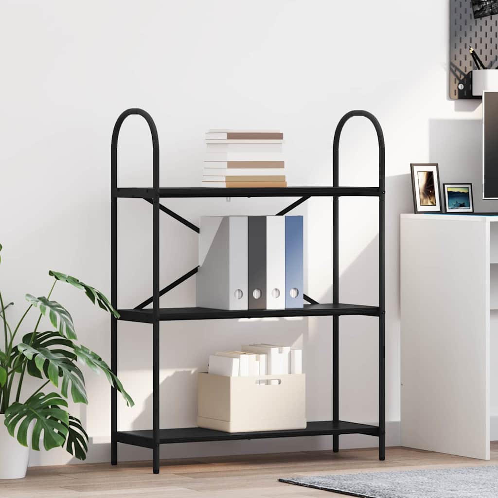 Bogreol i sort eg 80 × 30 × 109 cm - konstrueret træ med stålramme