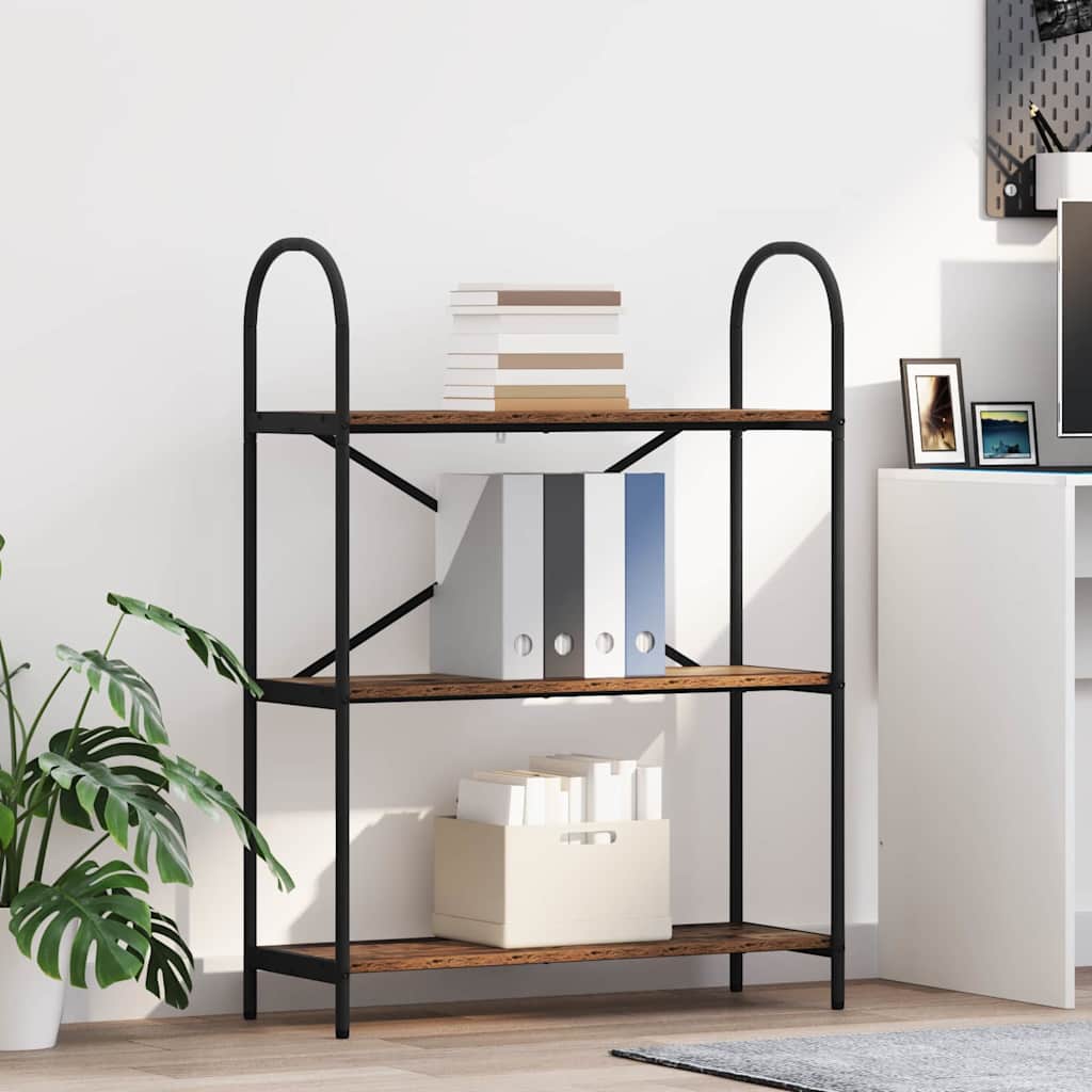 Bogreol i gammelt trælook - 80 × 30 × 109 cm, konstrueret træ og sort stål