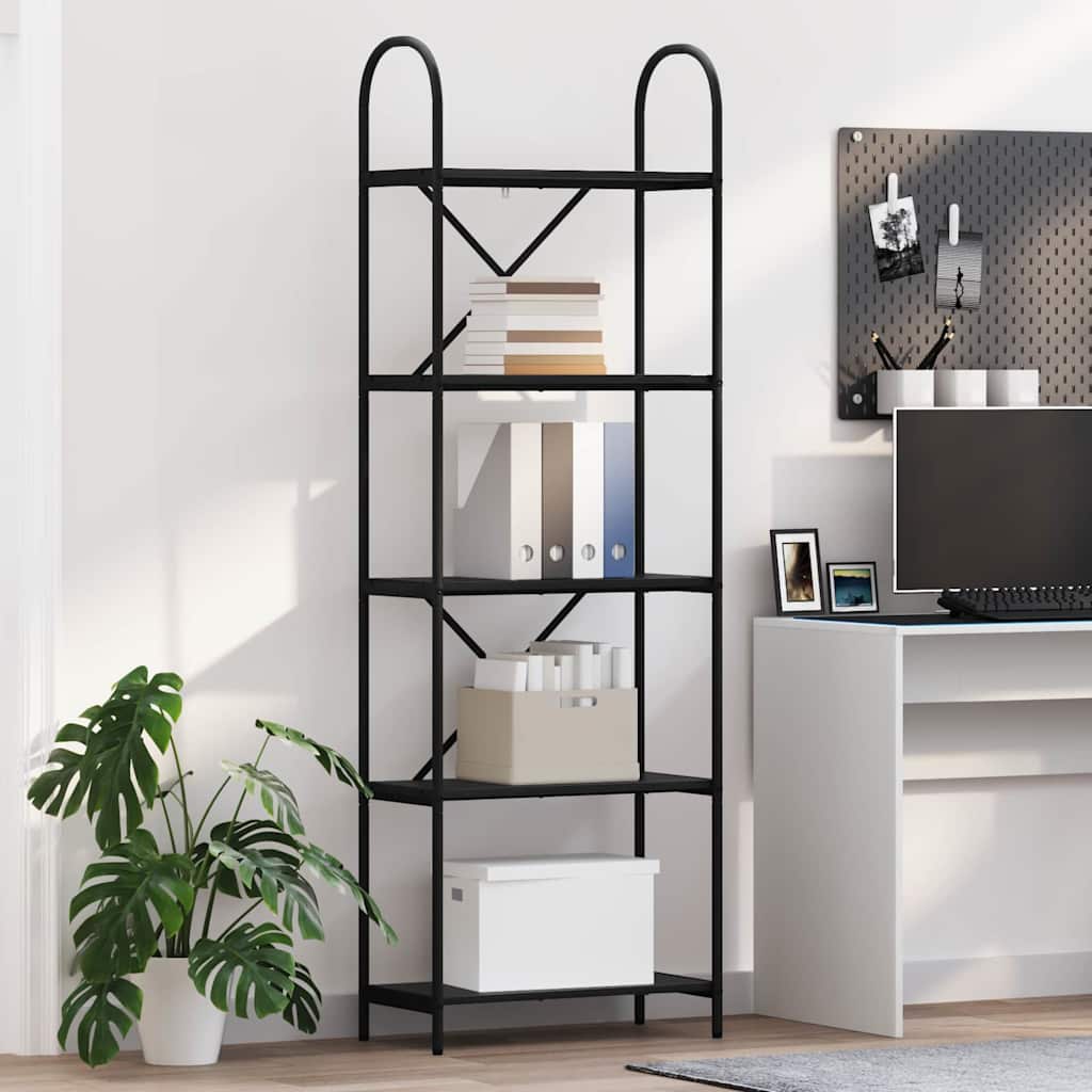 Bogreol i sort eg - 60 × 30 × 183 cm, konstrueret træ og stålramme