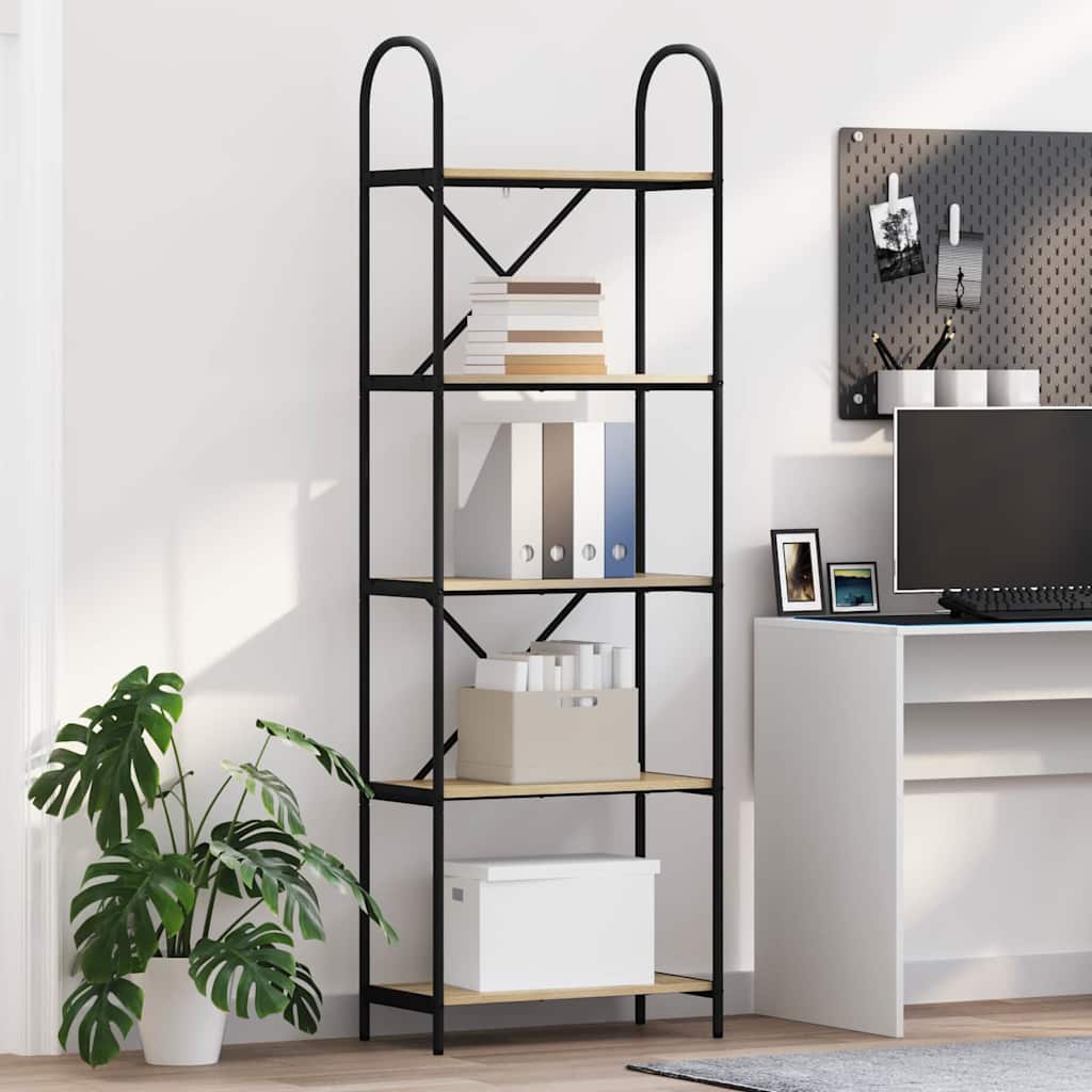 Bogreol i sonoma eg 60 × 30 × 183 cm - konstrueret træ med sort stålramme