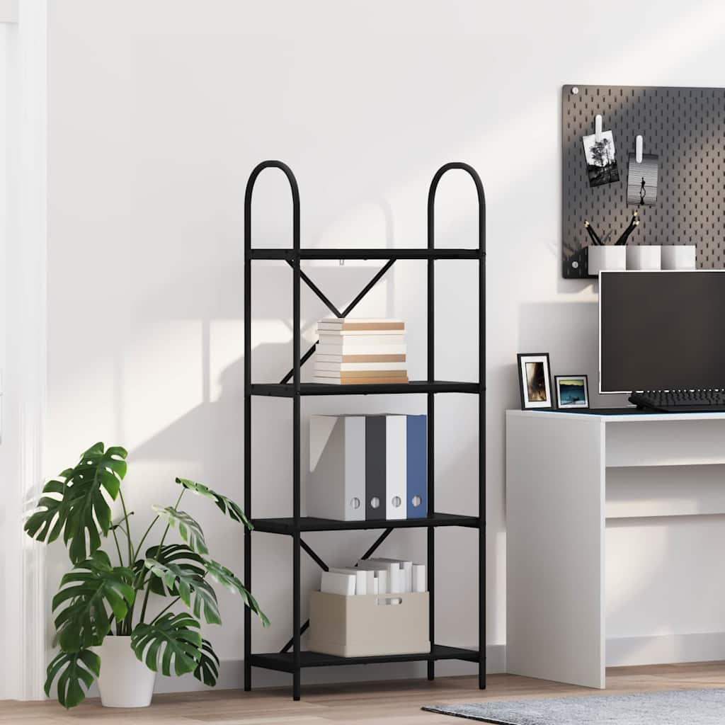 Bogreol i sort eg - 60 × 30 × 146 cm, konstrueret træ med stålramme