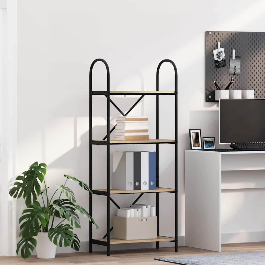 Bogreol i sonoma eg 60 × 30 × 146 cm - konstrueret træ med sort stålramme
