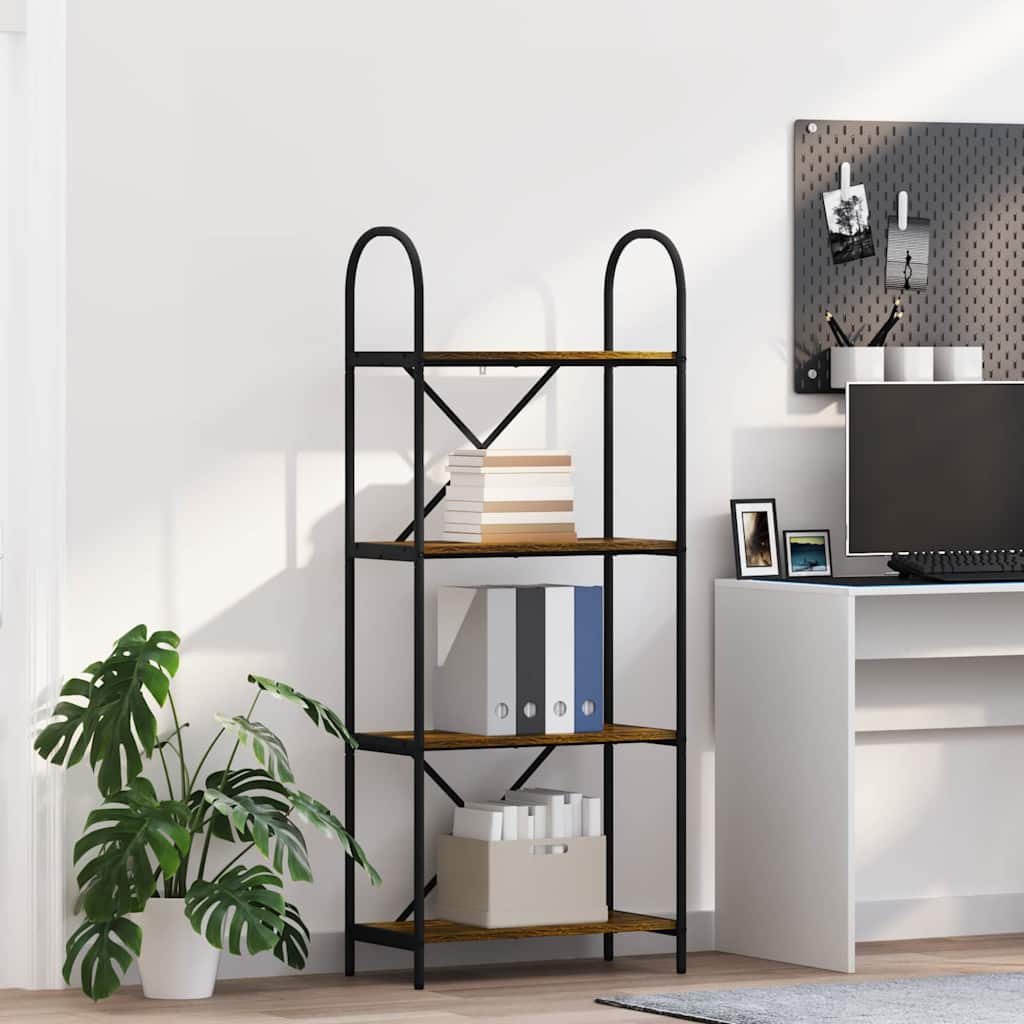 Bogreol i røget eg 60 × 30 × 146 cm - konstrueret træ med sort stålramme