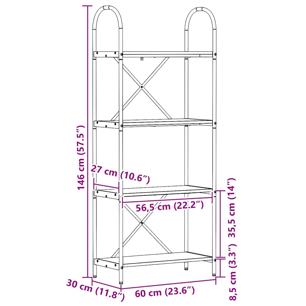 Bogreol Gammelt træ 60 x 30 x 146 cm Konstrueret træ