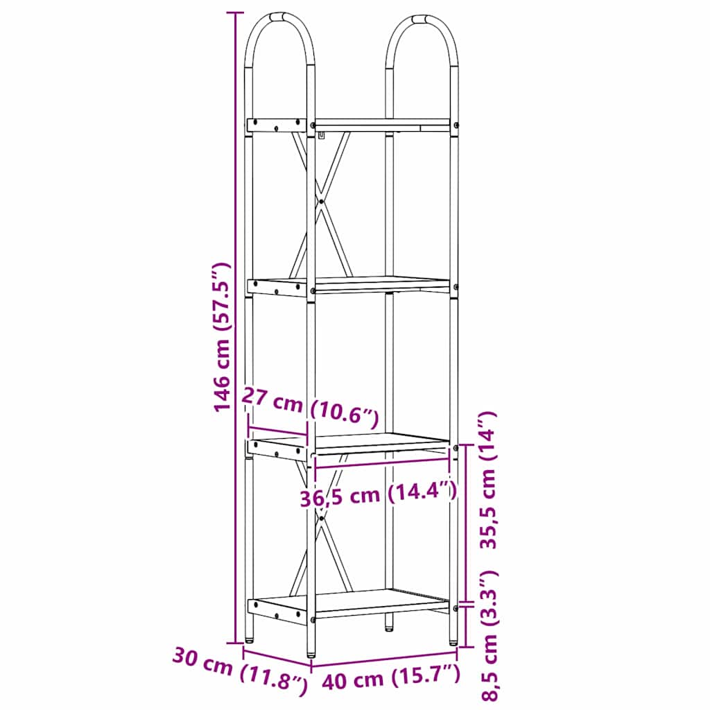 Bogreol Gammelt træ 40 x 30 x 146 cm Konstrueret træ