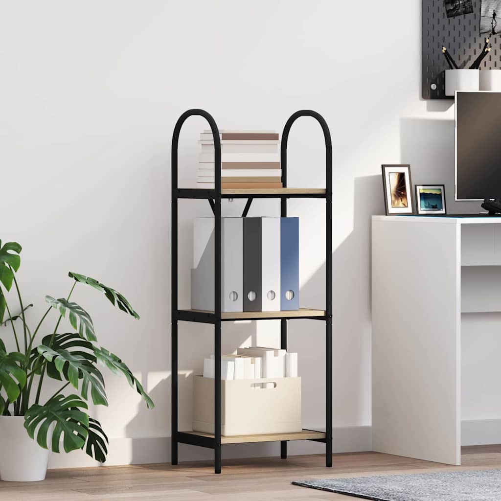 Bogreol i sonoma eg 40 × 30 × 109 cm - konstrueret træ med sort stålramme