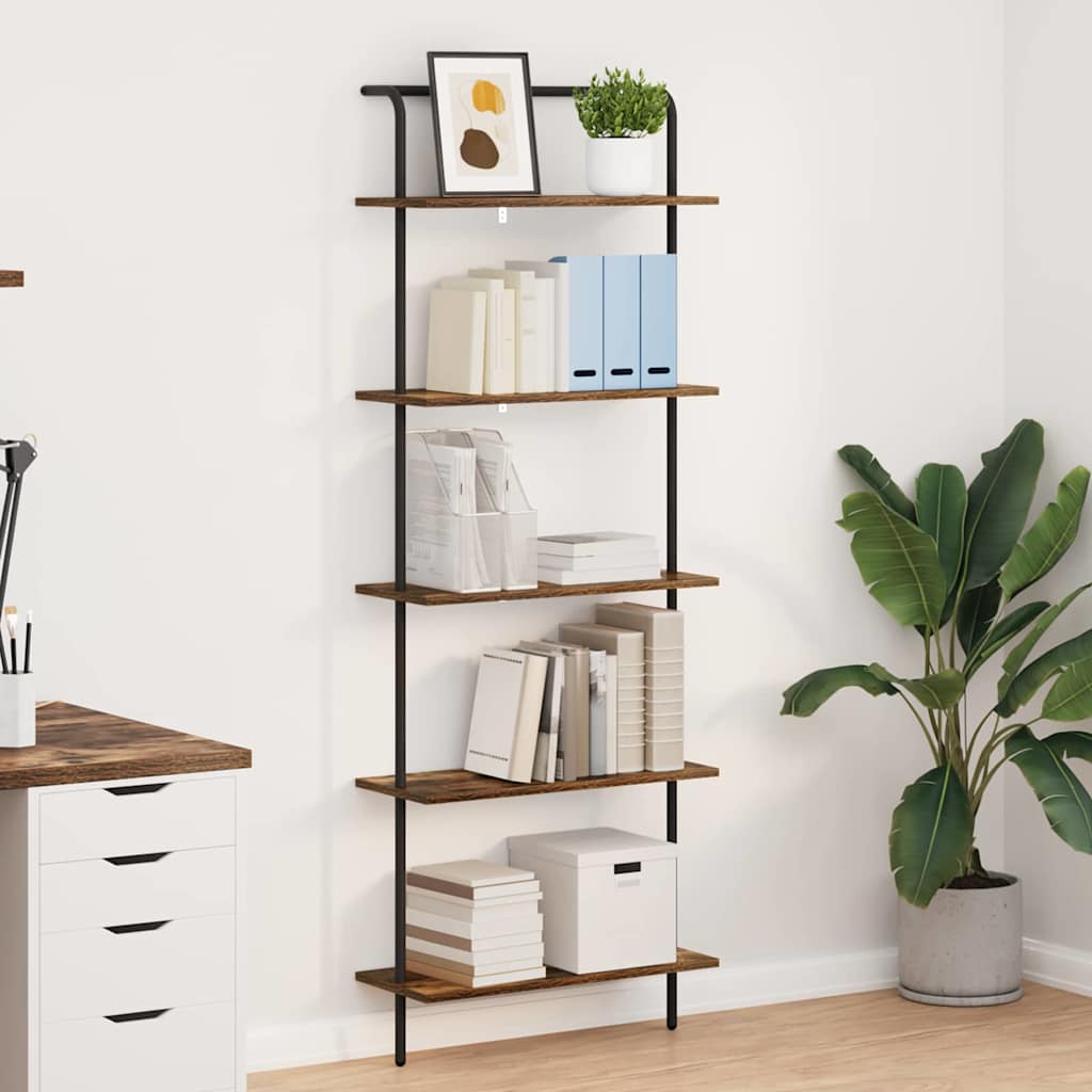 Bogreol 5 niveauer 60 x 24 x 168 cm Konstrueret træ Røget eg billede