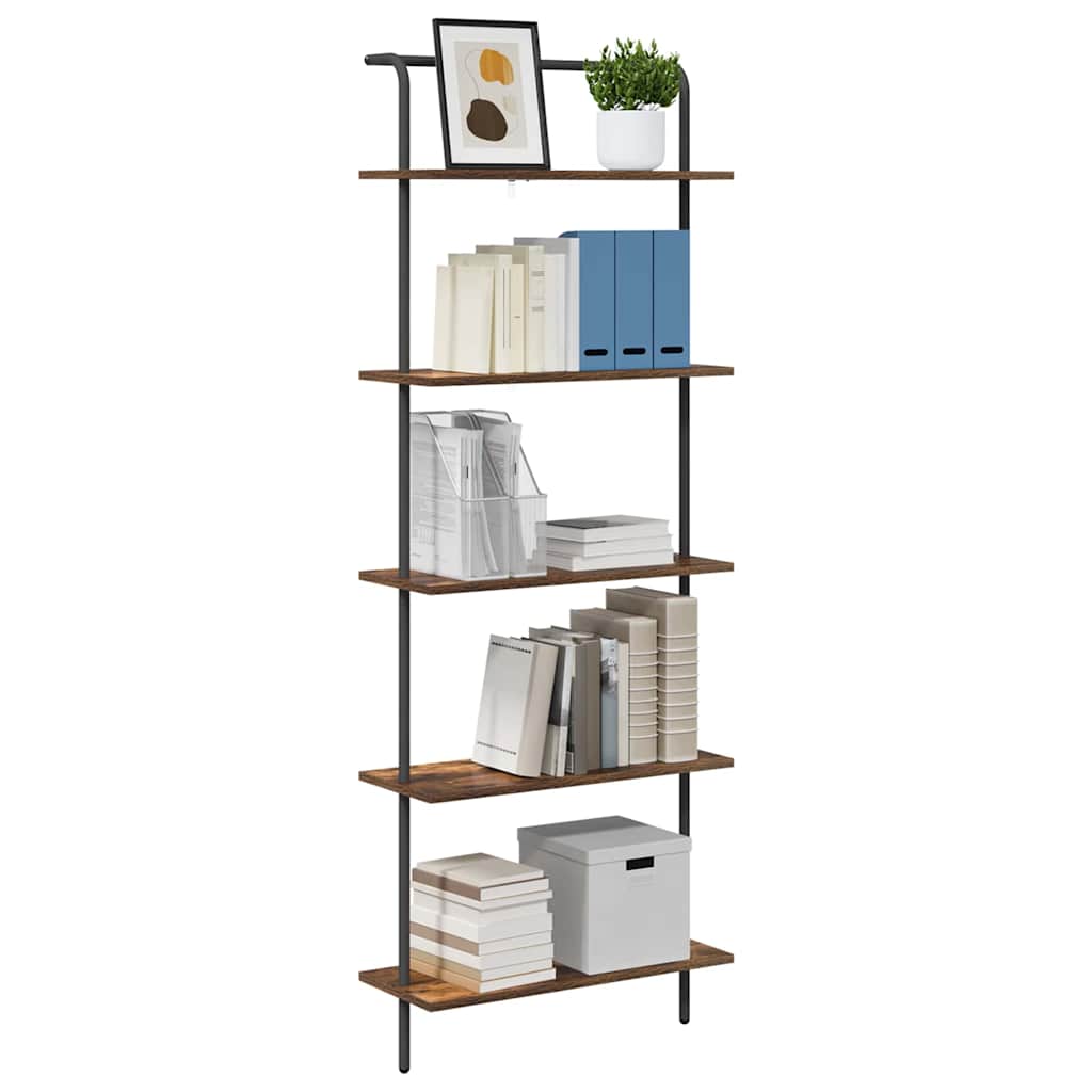 Bogreol i røget eg - 60 × 24 × 168 cm, konstrueret træ med stålramme