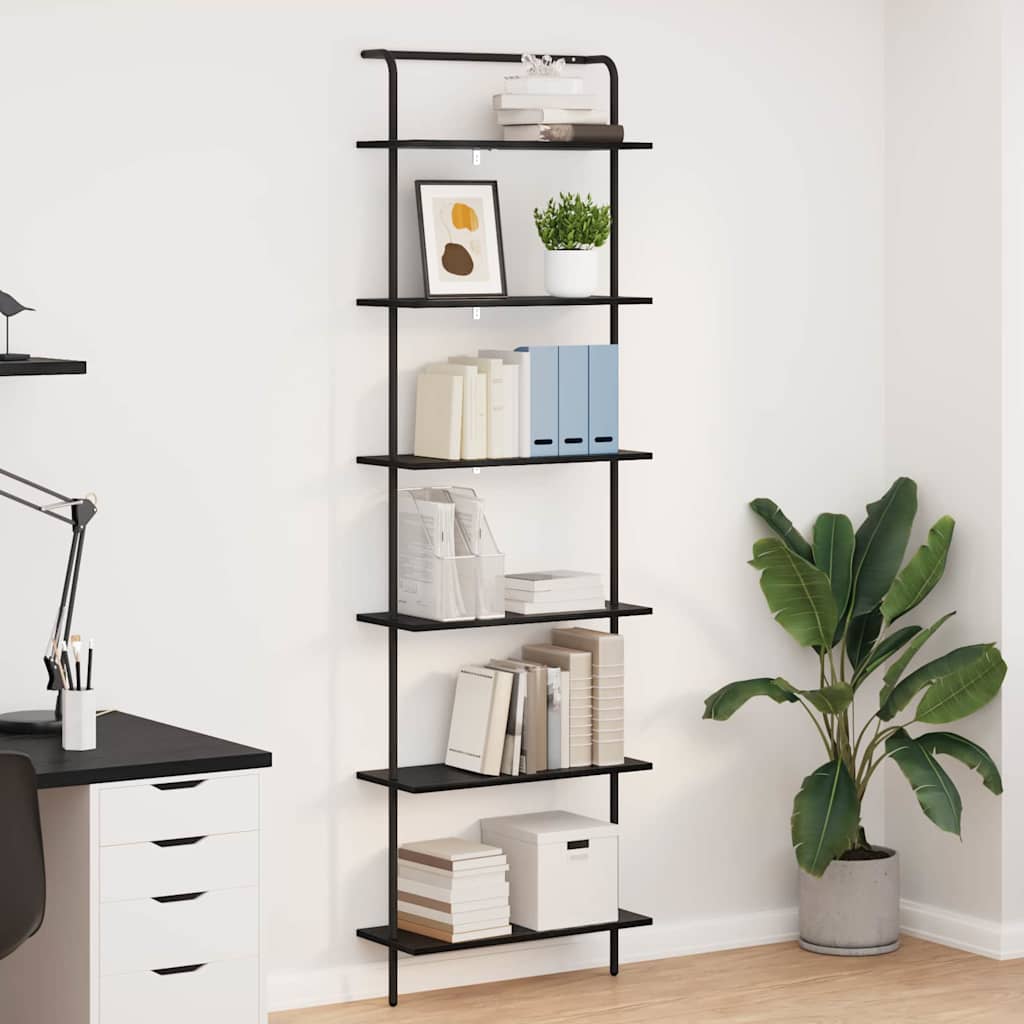 Bogreol i sort eg - reolsystem 60 × 24 × 203 cm, konstrueret træ og stål