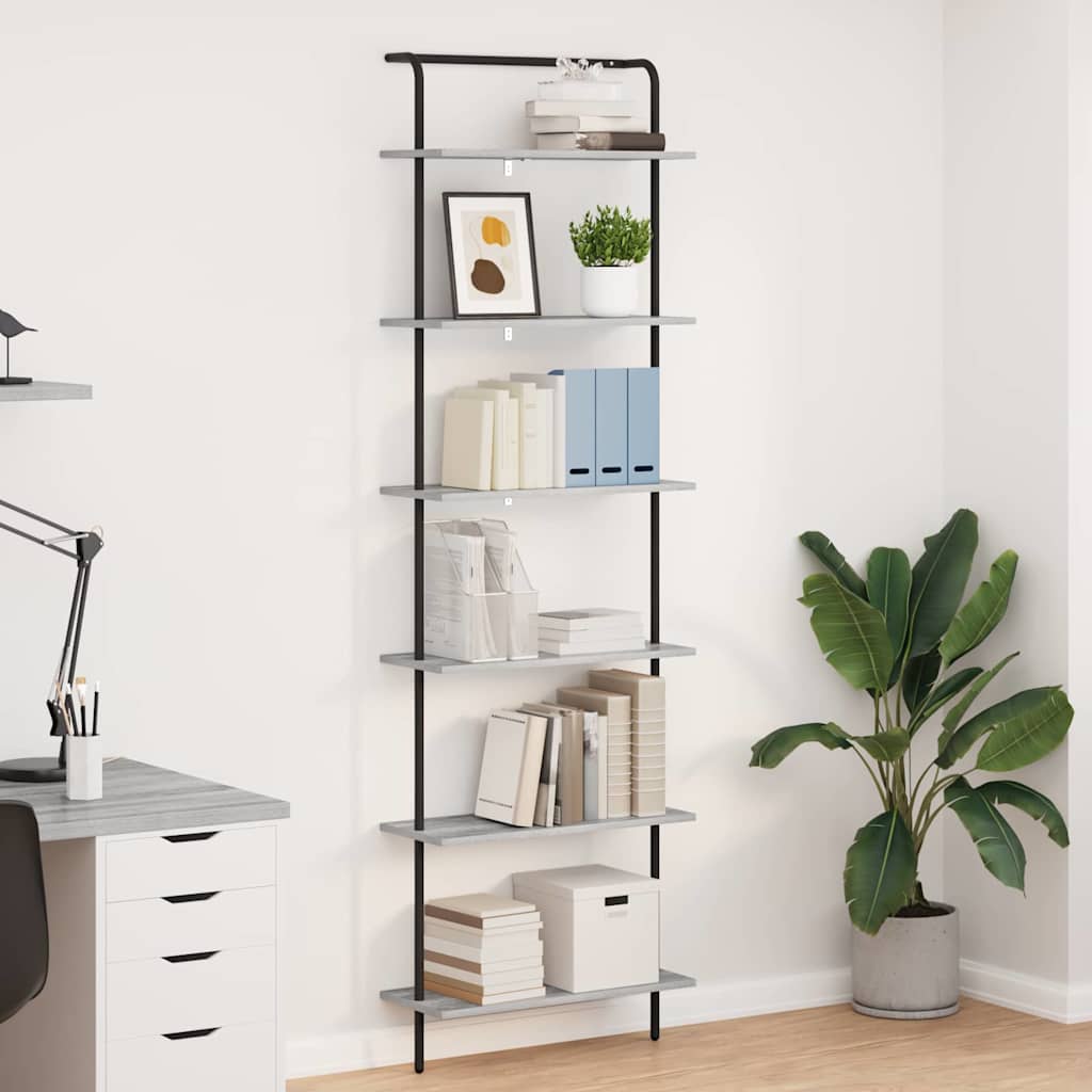 vidaXL Bogreol 6 niveauer 60 x 24 x 203 cm Konstrueret træ Grå Sonoma