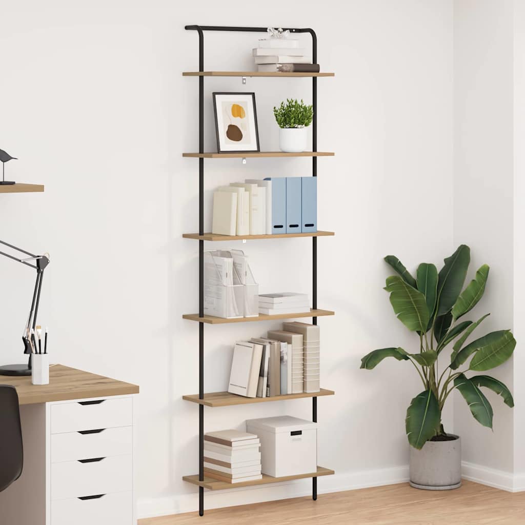 Bogreol i artisan egetræ - 60 × 24 × 203 cm, konstrueret træ og stål