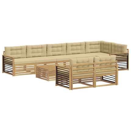 Udendørs sofagruppe 9 stk. Hvid og Beige Polyester