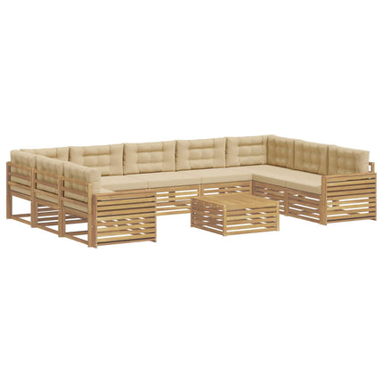 Udendørs sofagruppe 10 stk. Hvid og Beige Massivt Akacietræ