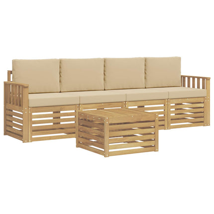 Udendørs sofagruppe med pude 5 pcs Hvid og Beige Polyester