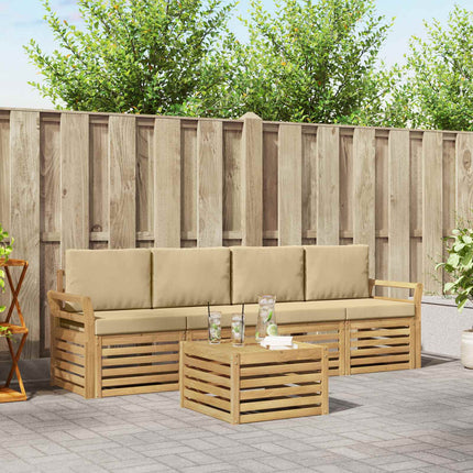 Udendørs sofagruppe med pude 5 pcs Hvid og Beige Polyester