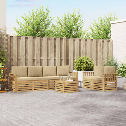 Udendørs sofagruppe med pude 7 pcs Hvid og Beige Polyester