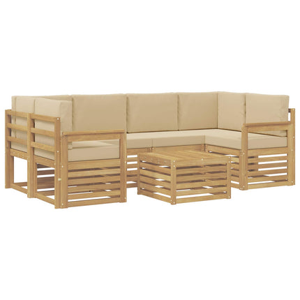 Udendørs sofagruppe med pude 7 pcs Hvid og Beige Polyester